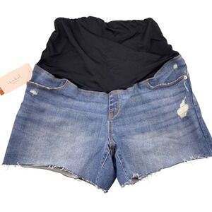 Isabel Maternity by Ingrid & Isabel Crossover Panel Denim Shorts Blue Size 14
